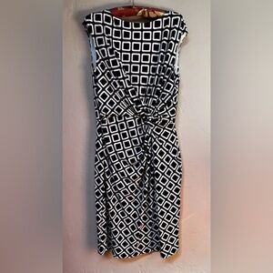 Lauren by Ralph Lauren Women's Black /White Side Knotted A-Line Dress